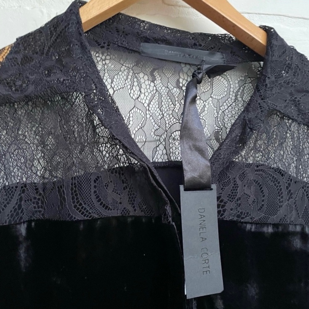 Daniela Corte Black Velvet and Lace Long Sleeve Blouse - Picture 2 of 5